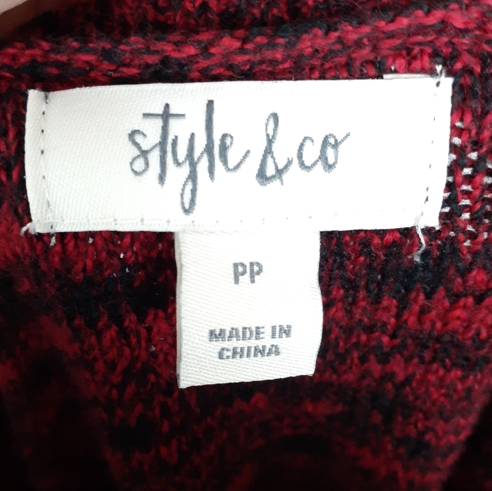 Style & Co Peplum Sweater PP Black Red 354 - Picture 4 of 6